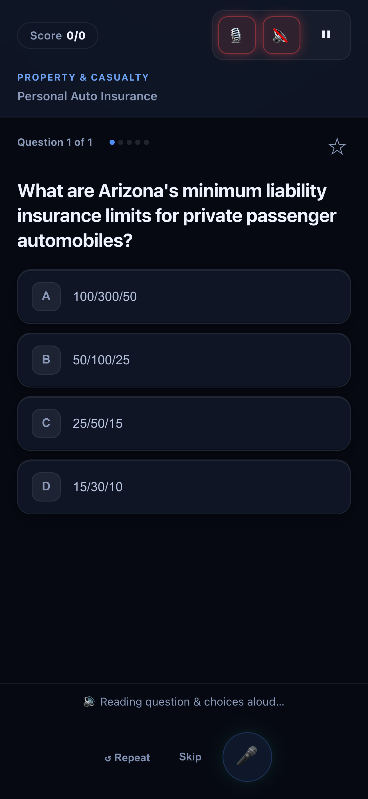 Voice mode — questions read aloud